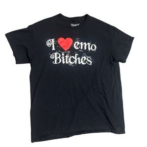 Black & White Unisex Alt Emo Goth Punk “I Love Emo B*tches” Graphic T-Shirt M